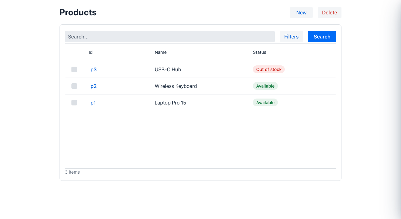 Products list — generated from the code above
