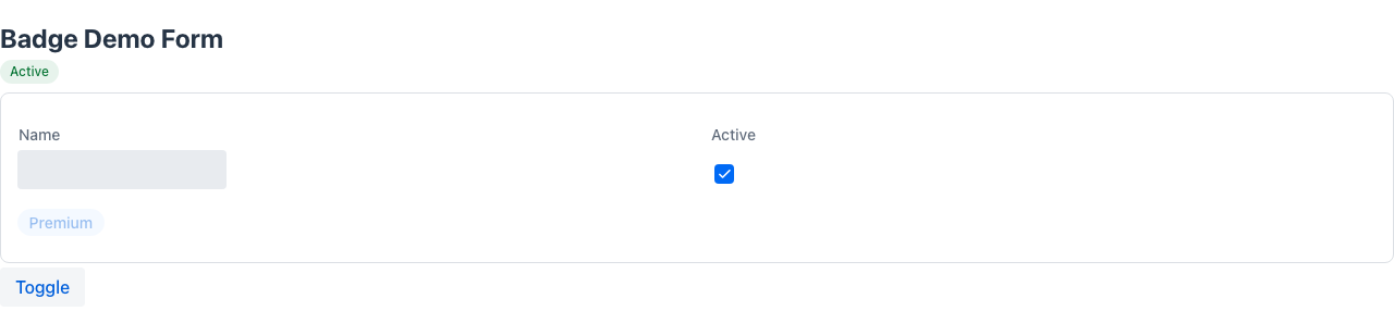 BadgeInHeader — status chip in the page header strip