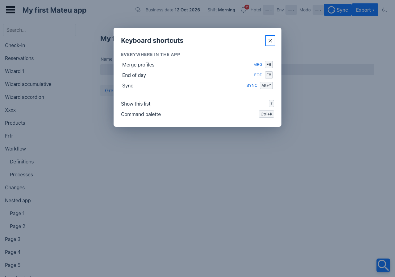 The "Keyboard shortcuts" list opened with "?"