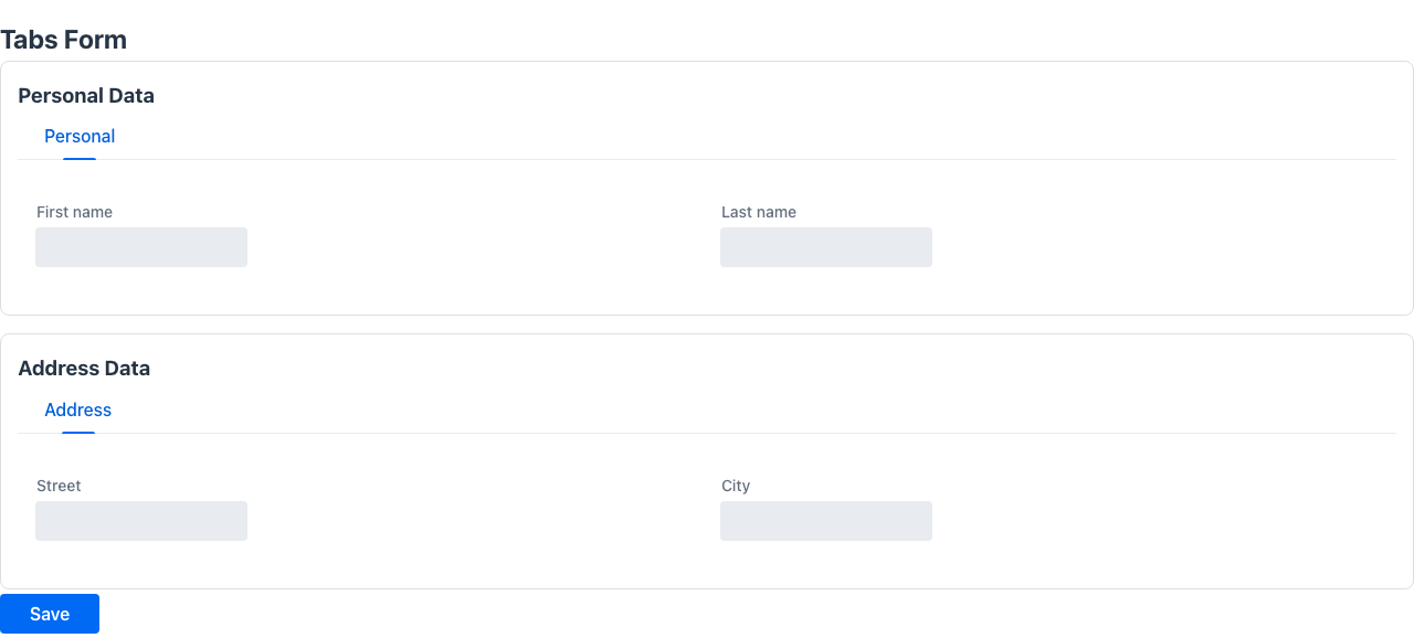 Tabs layout — Personal and Address tabs