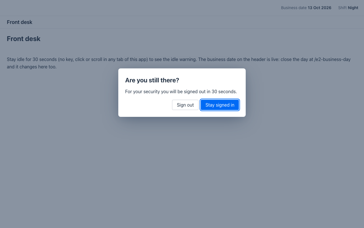 The idle warning counting down, focus on "Stay signed in"