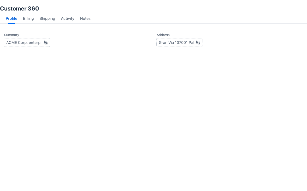 Read-only sections presented as tabs