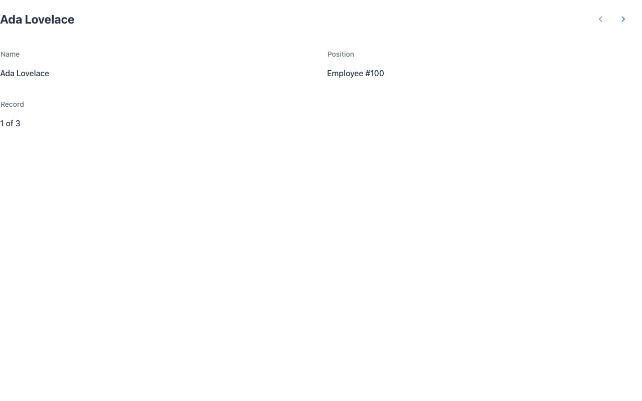 Peer navigation: the ‹ › arrows in the page header step to the previous/next record