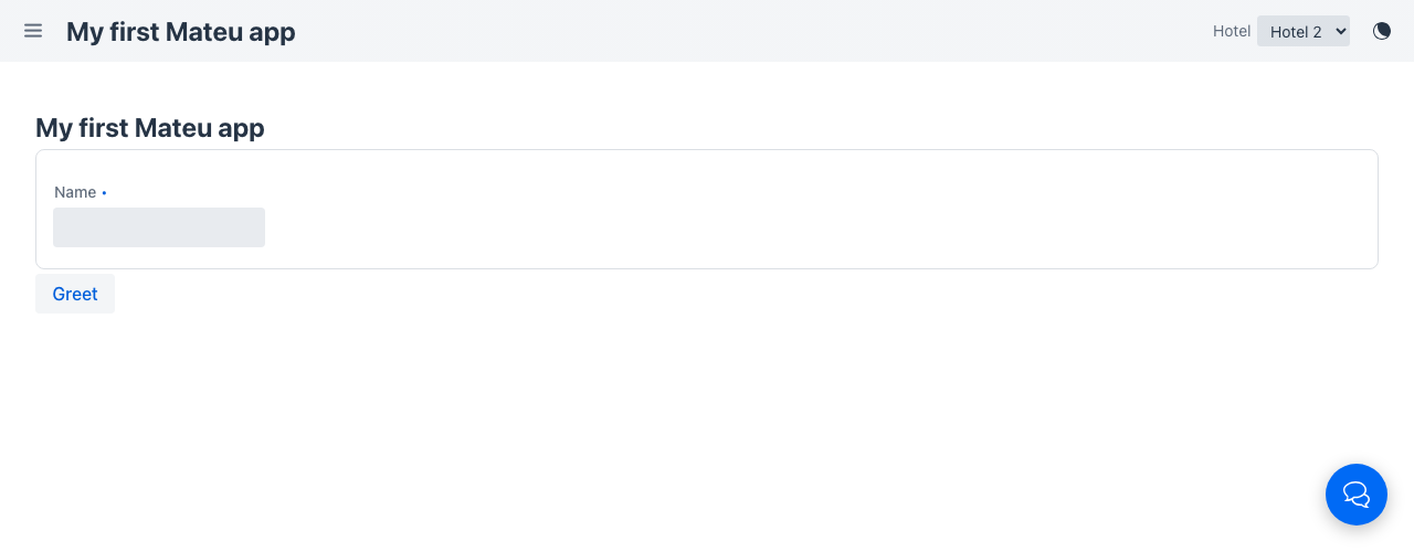The Hotel context selector on the app header