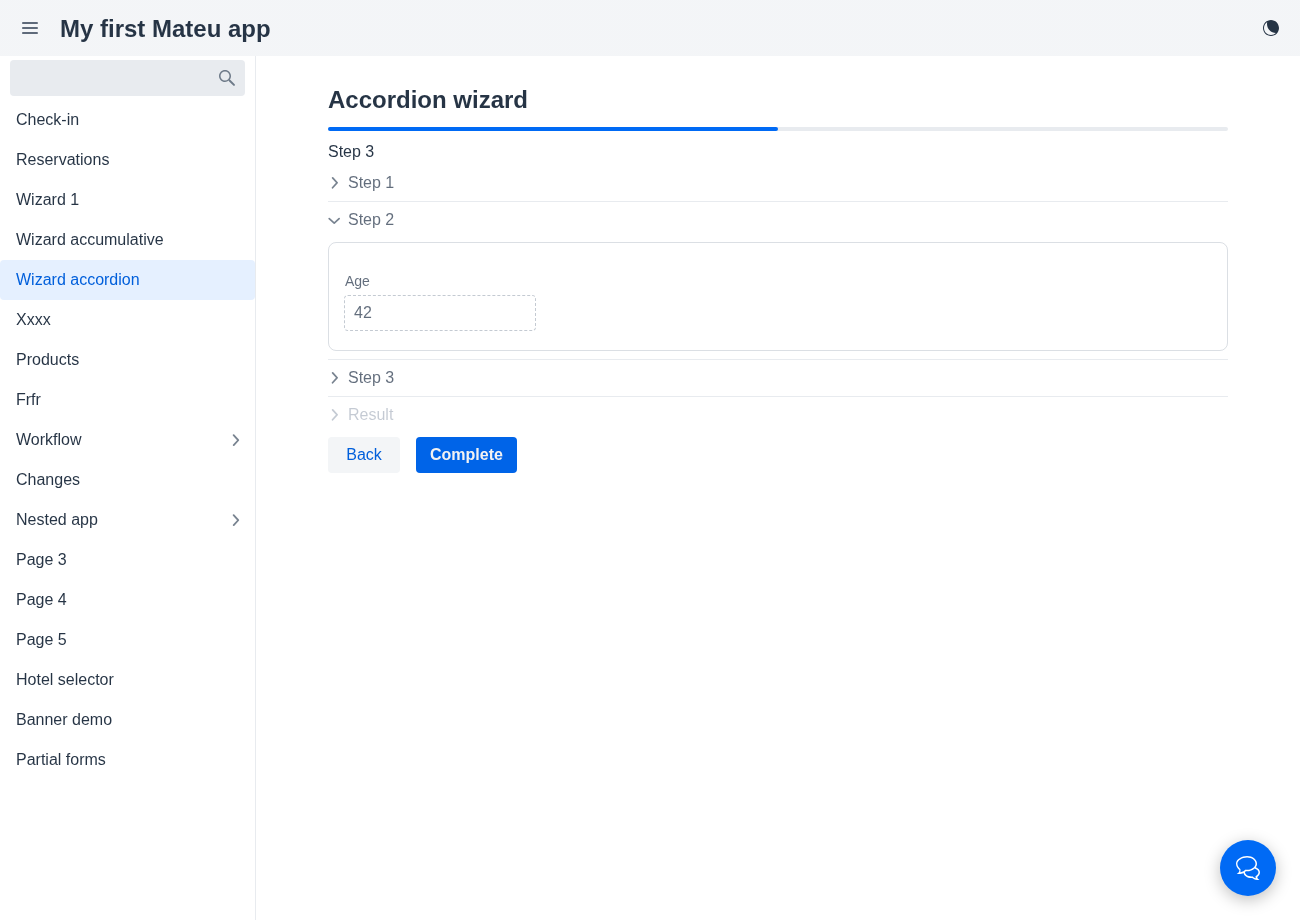 Accordion wizard — one collapsible panel per step